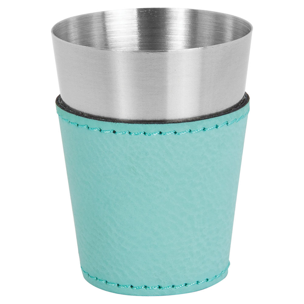 Personalized Laser Engraved 2 oz. Teal  Leatherette & Stainless Steel Shot Glass