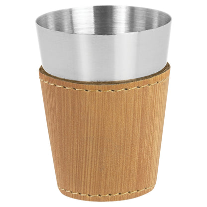 Personalized Laser Engraved  Bamboo 2 oz. Leatherette Wrapped Stainless Steel Shot Glass