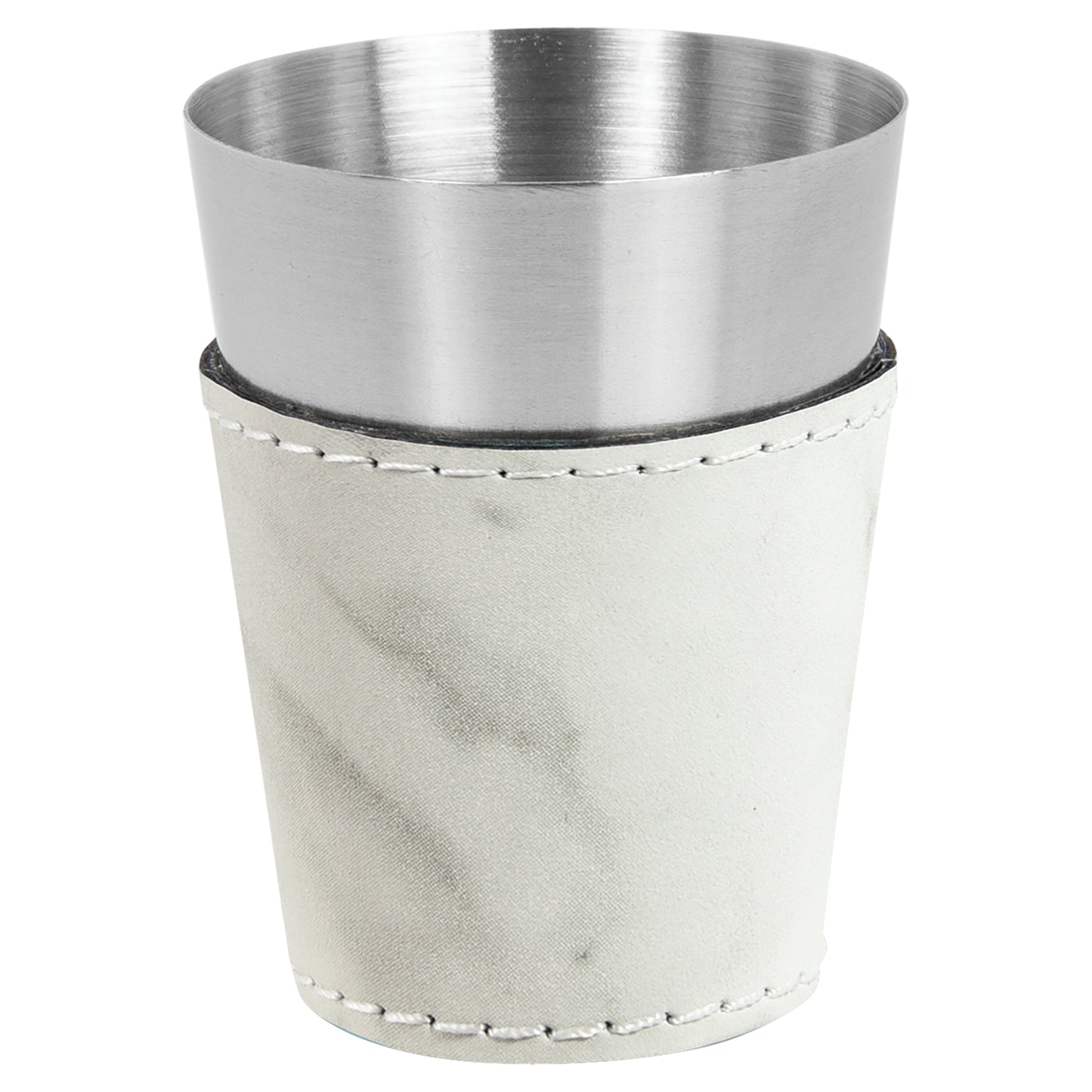 Personalized Laser Engraved  White Marble 2 oz. Leatherette Wrapped Stainless Steel Shot Glass