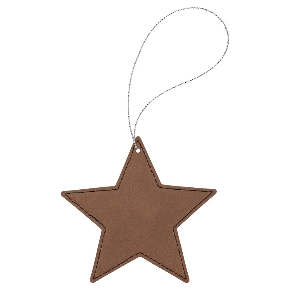 Personalized Laser Engraved Dark Brown  Leatherette Star Ornament with Gold String