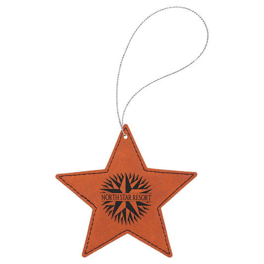 Personalized Laser Engraved Rawhide  Leatherette Star Ornament with Gold String