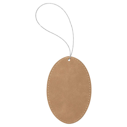 Personalized Laser Engraved Light Brown  Leatherette Oval Ornament with Gold String