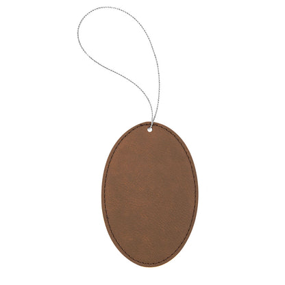 Personalized Laser Engraved Dark Brown  Leatherette Oval Ornament with Gold String