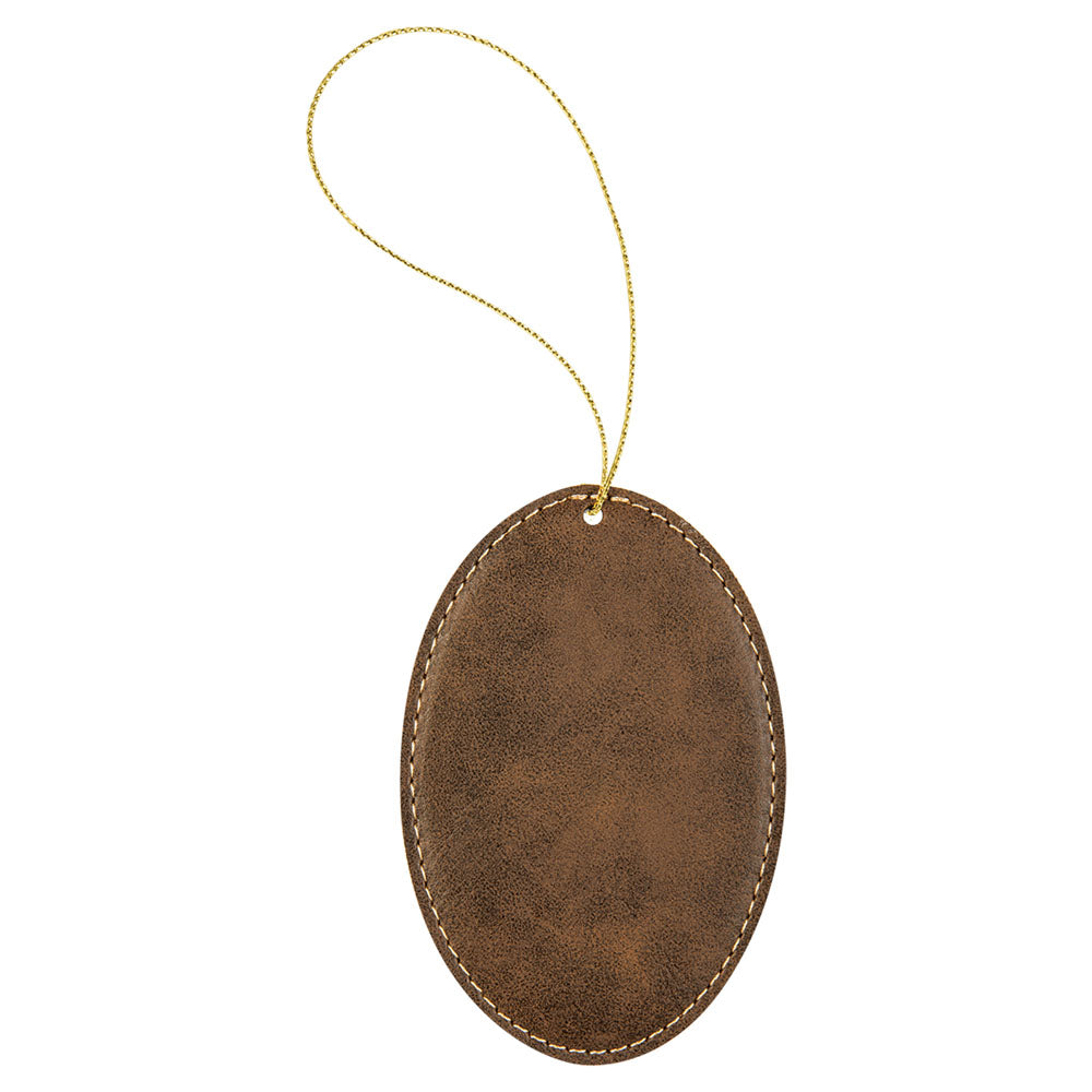 Personalized Laser Engraved Rustic/Gold  Leatherette Oval Ornament with Gold String