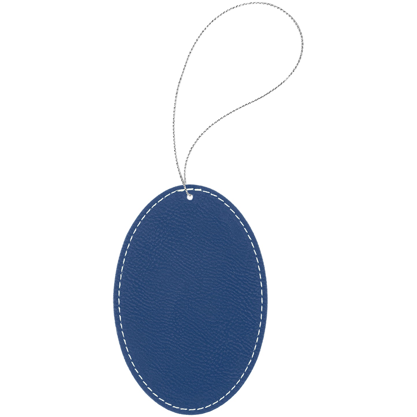 Personalized Laser Engraved Blue/Silver  Leatherette Oval Ornament with Silver String