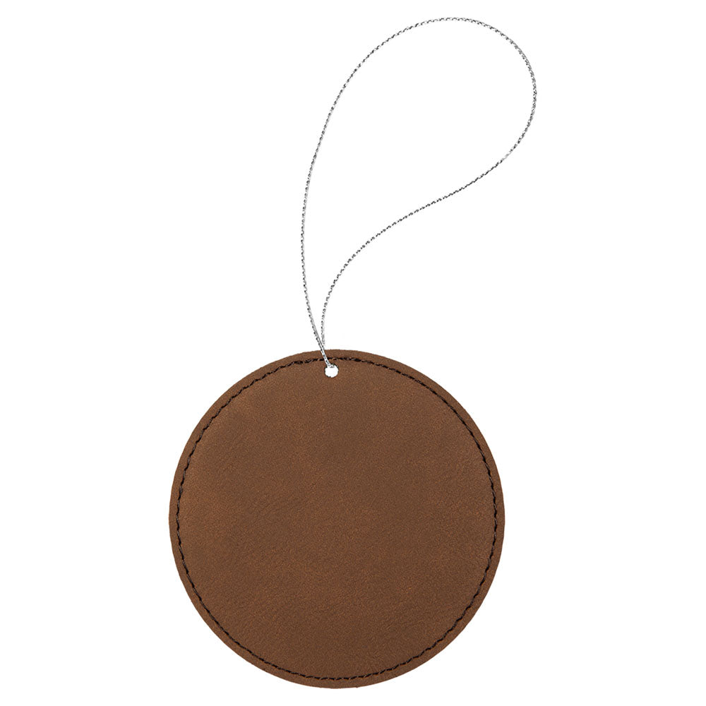 Personalized Laser Engraved Dark Brown  Leatherette Round Ornament with Gold String