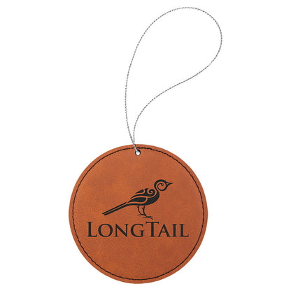 Personalized Laser Engraved Rawhide  Leatherette Round Ornament with Gold String