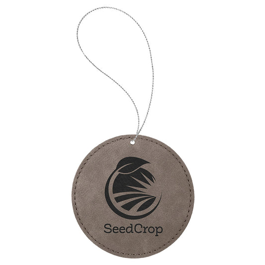 Personalized Laser Engraved Gray  Leatherette Round Ornament with Gold String