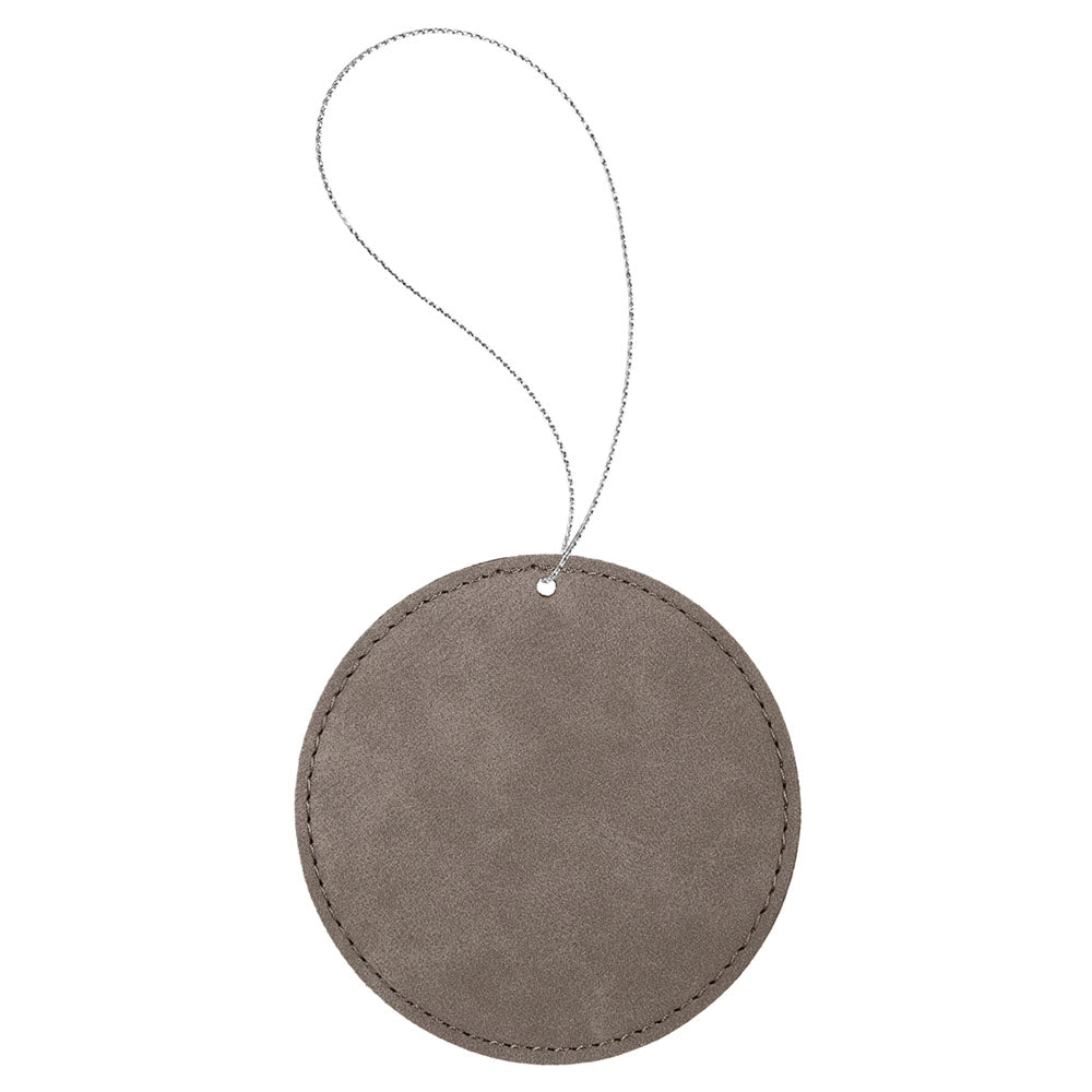 Personalized Laser Engraved Gray  Leatherette Round Ornament with Gold String