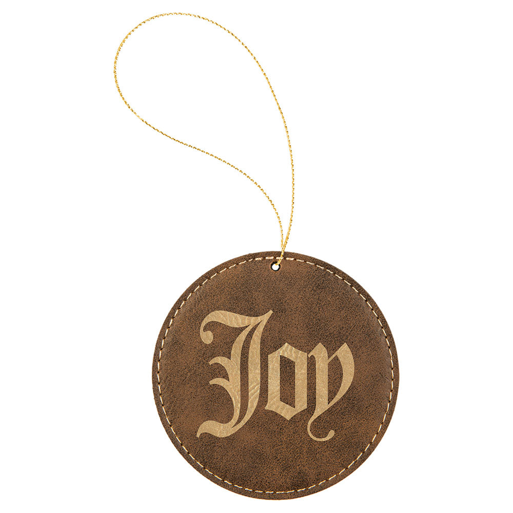 Personalized Laser Engraved Rustic/Gold  Leatherette Round Ornament with Gold String