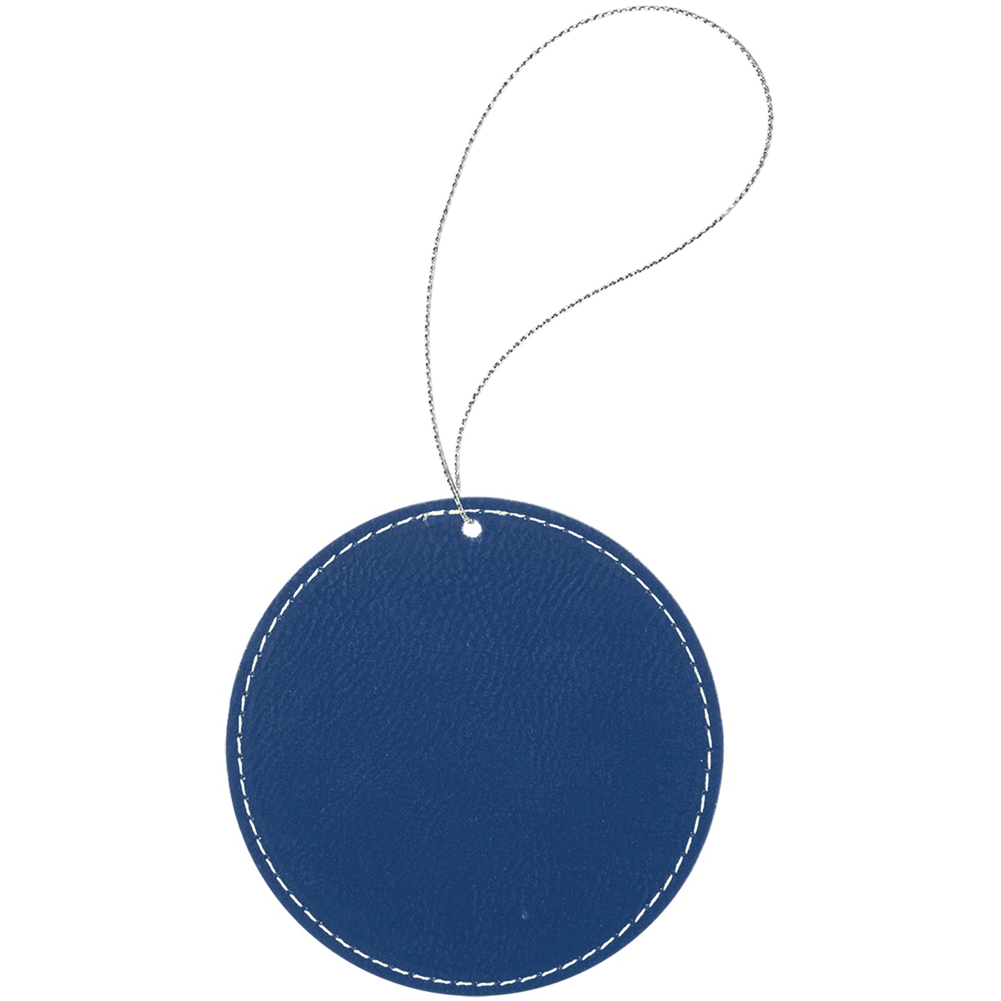 Personalized Laser Engraved Blue/Silver  Leatherette Round Ornament with Silver String