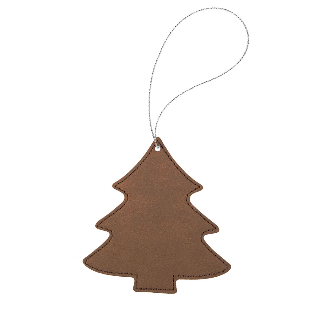 Personalized Laser Engraved Dark Brown  Leatherette Tree Ornament with Gold String