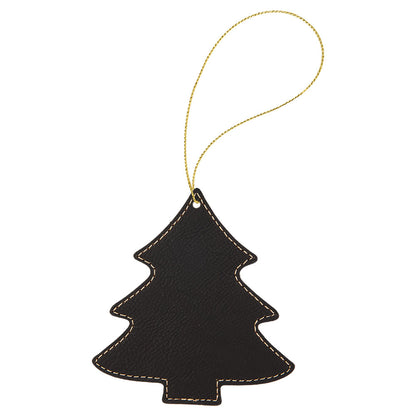 Personalized Laser Engraved Black/Gold  Leatherette Tree Ornament with Gold String