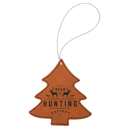 Personalized Laser Engraved Rawhide  Leatherette Tree Ornament with Gold String