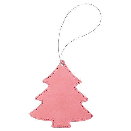 Personalized Laser Engraved Pink  Leatherette Tree Ornament with Gold String