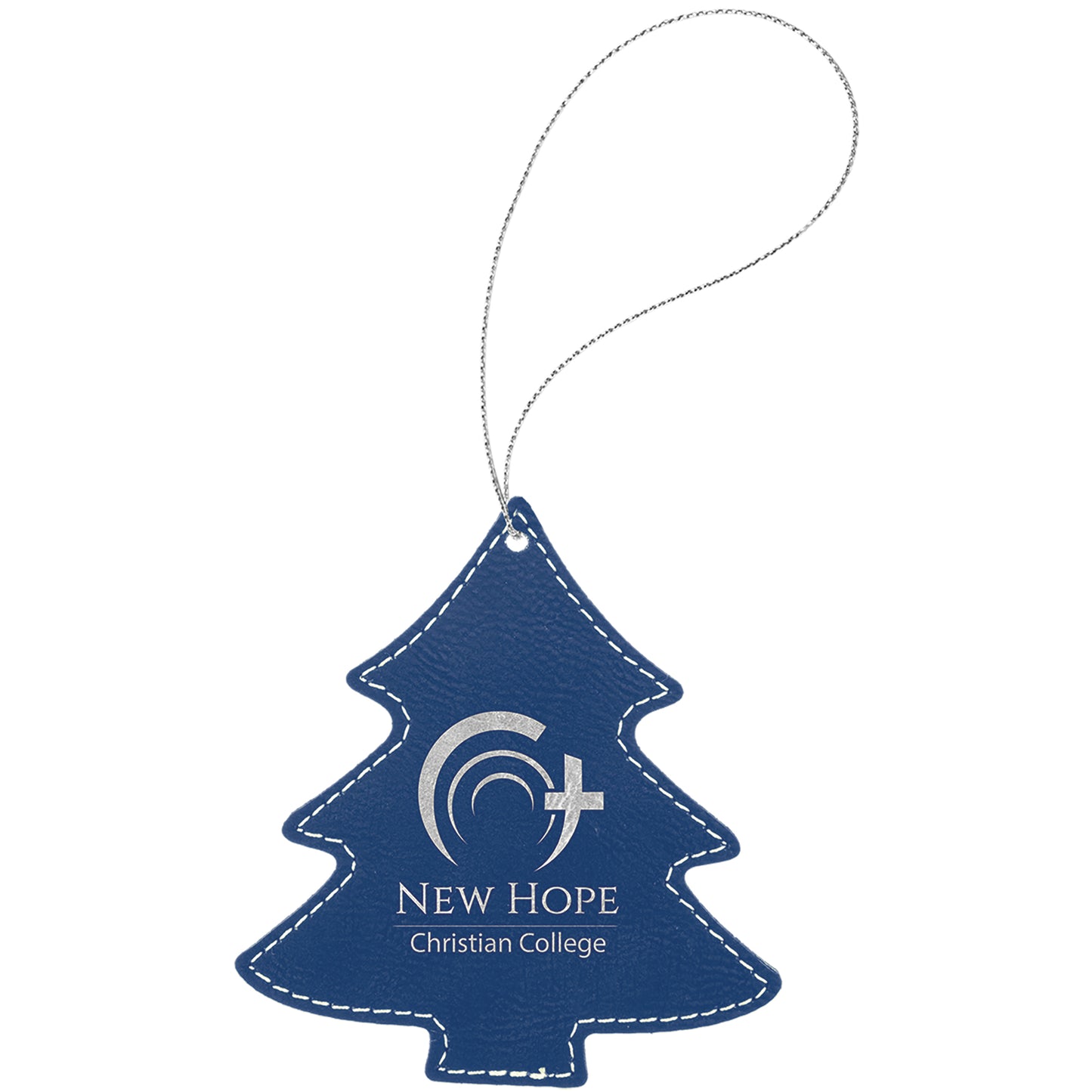 Personalized Laser Engraved Blue/Silver  Leatherette Tree Ornament with Silver String