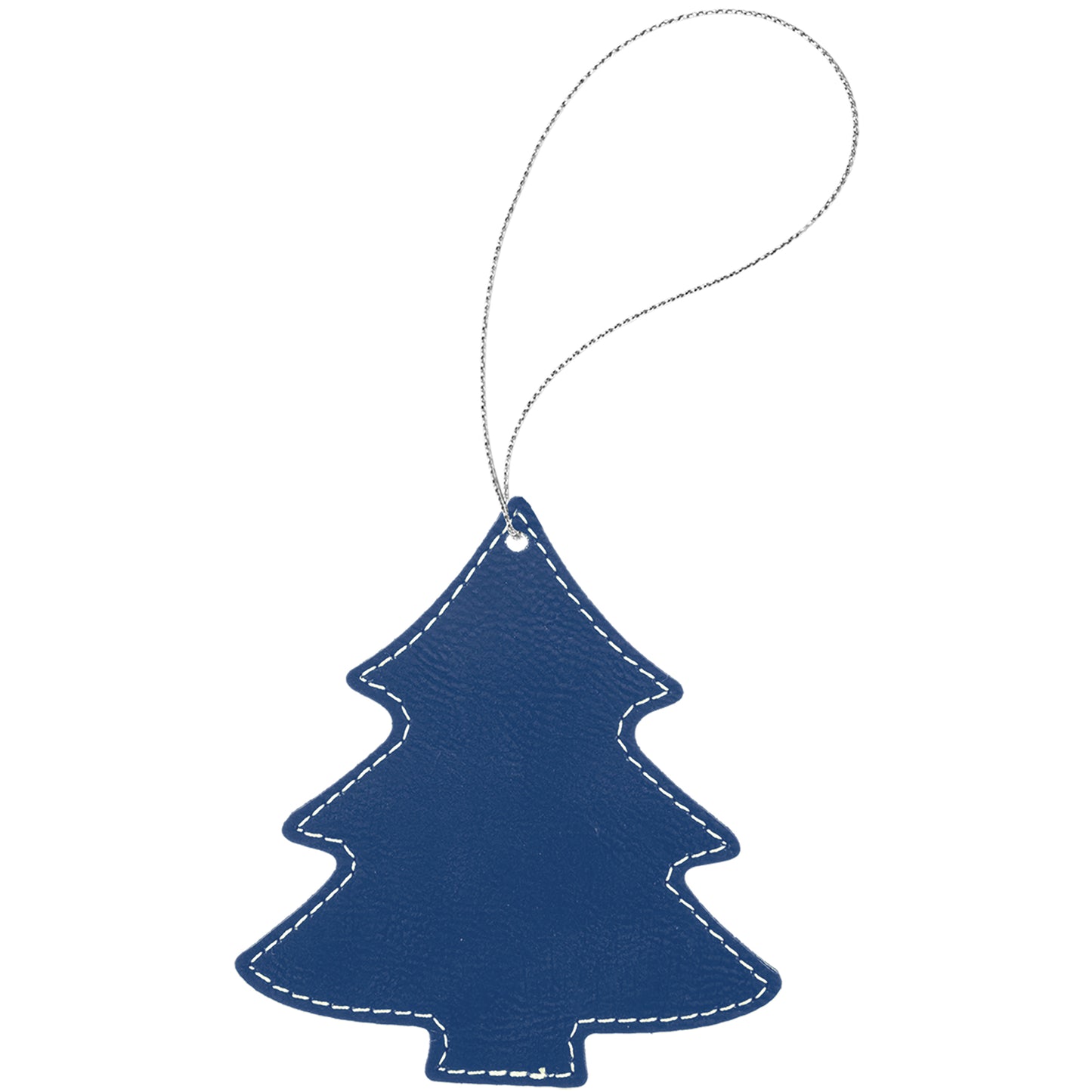 Personalized Laser Engraved Blue/Silver  Leatherette Tree Ornament with Silver String