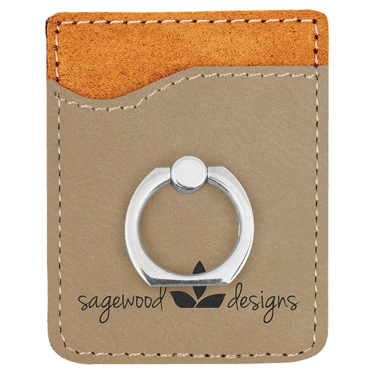 Personalized Laser Engraved Light Brown  Leatherette Phone Wallet with Silver Ring