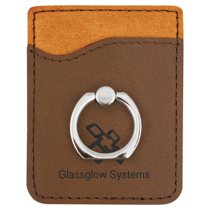 Personalized Laser Engraved Dark Brown  Leatherette Phone Wallet with Silver Ring