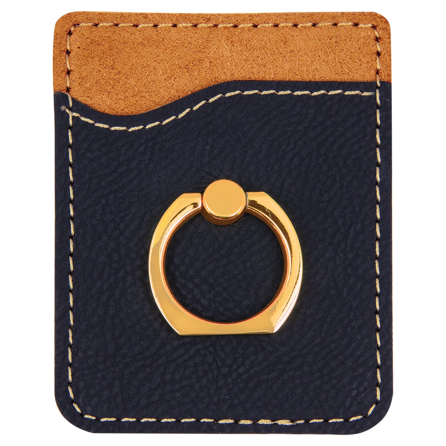 Personalized Laser Engraved Black/Gold Leatherette Phone Wallet with Gold Ring