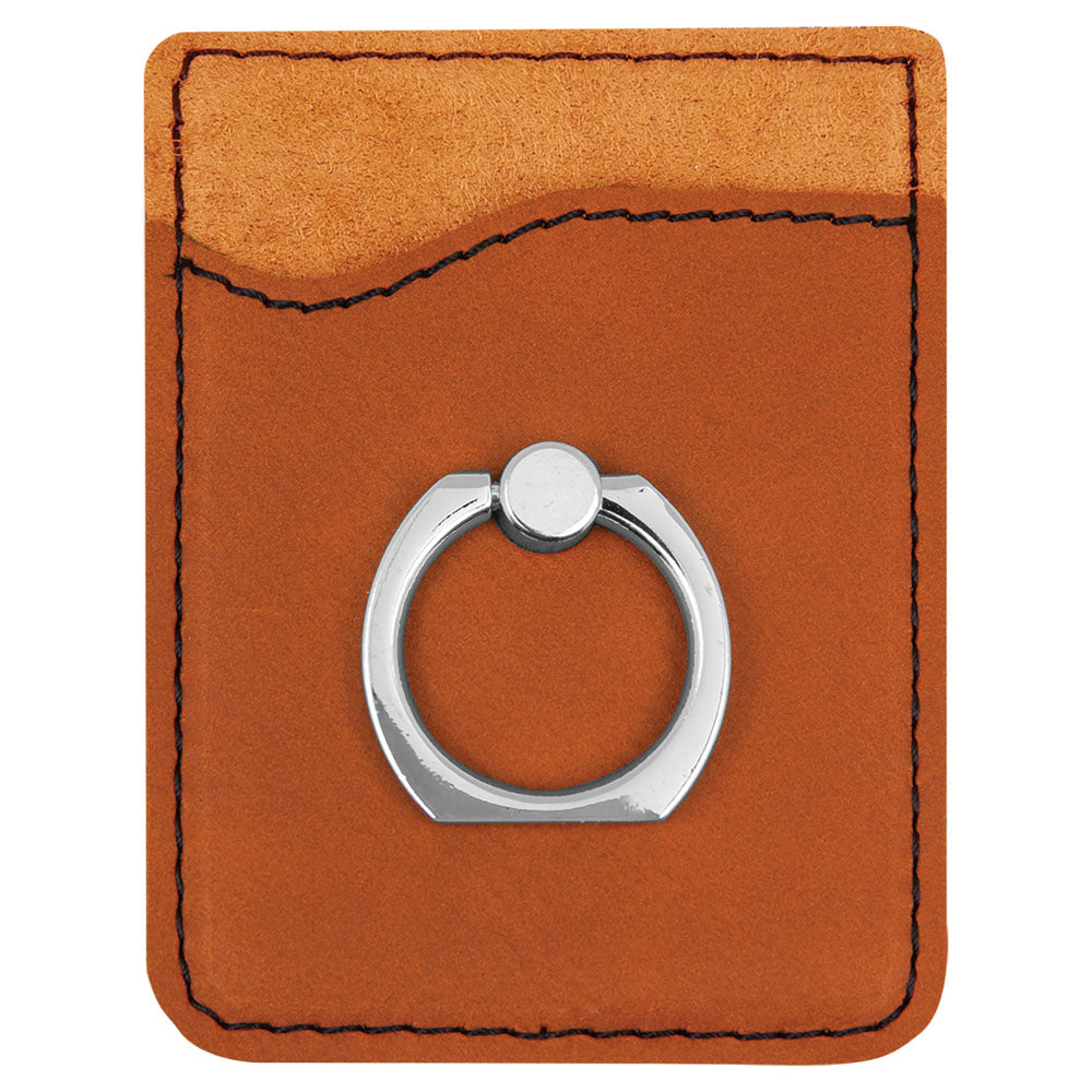 Personalized Laser Engraved Rawhide  Leatherette Phone Wallet with Silver Ring