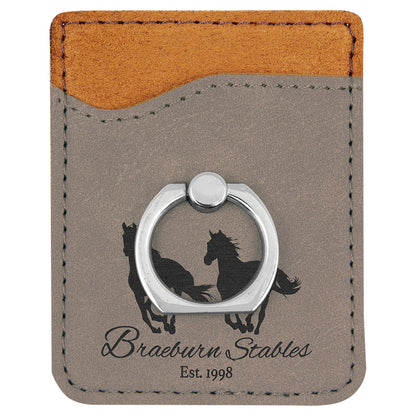 Personalized Laser Engraved Gray  Leatherette Phone Wallet with Silver Ring