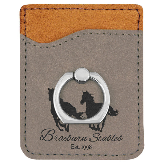 Personalized Laser Engraved Gray  Leatherette Phone Wallet with Silver Ring