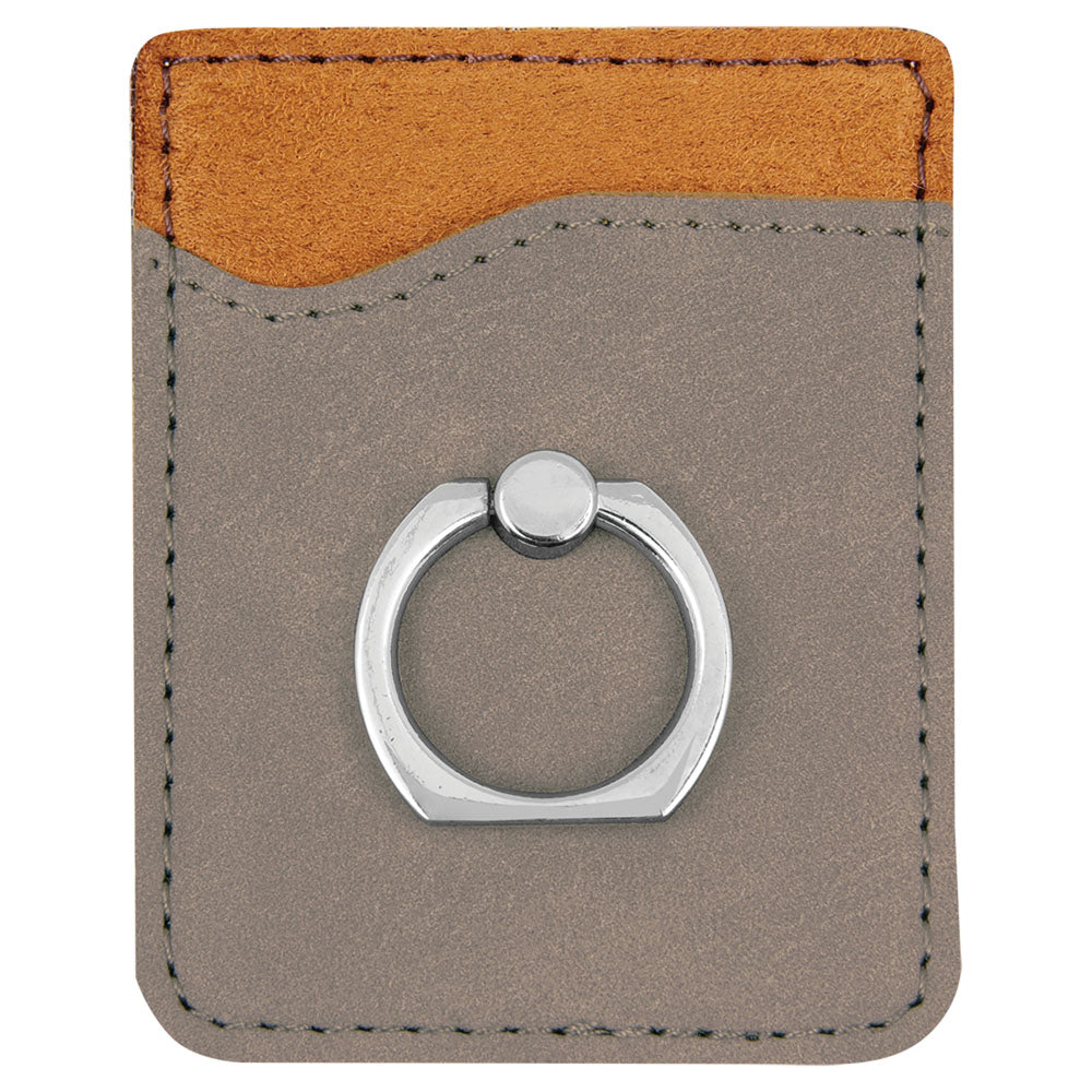 Personalized Laser Engraved Gray  Leatherette Phone Wallet with Silver Ring