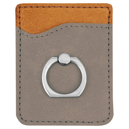 Personalized Laser Engraved Gray  Leatherette Phone Wallet with Silver Ring