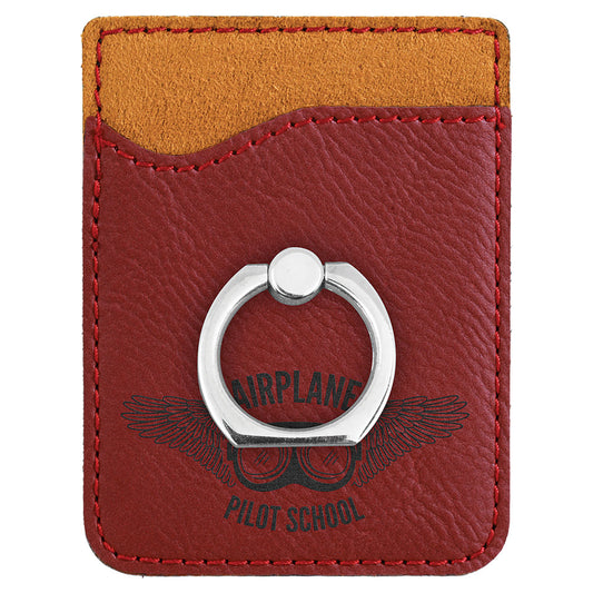 Personalized Laser Engraved Rose  Leatherette Phone Wallet with Silver Ring