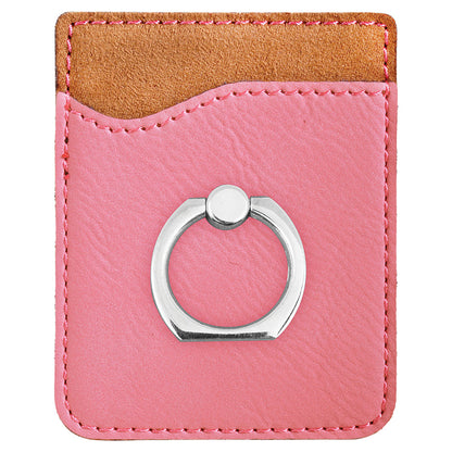 Personalized Laser Engraved Pink  Leatherette Phone Wallet with Silver Ring