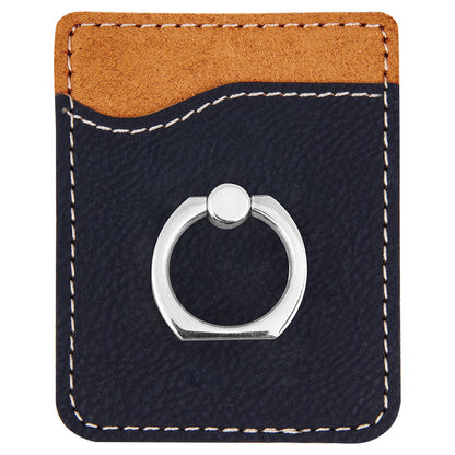 Personalized Laser Engraved Black/Silver  Leatherette Phone Wallet with Silver Ring