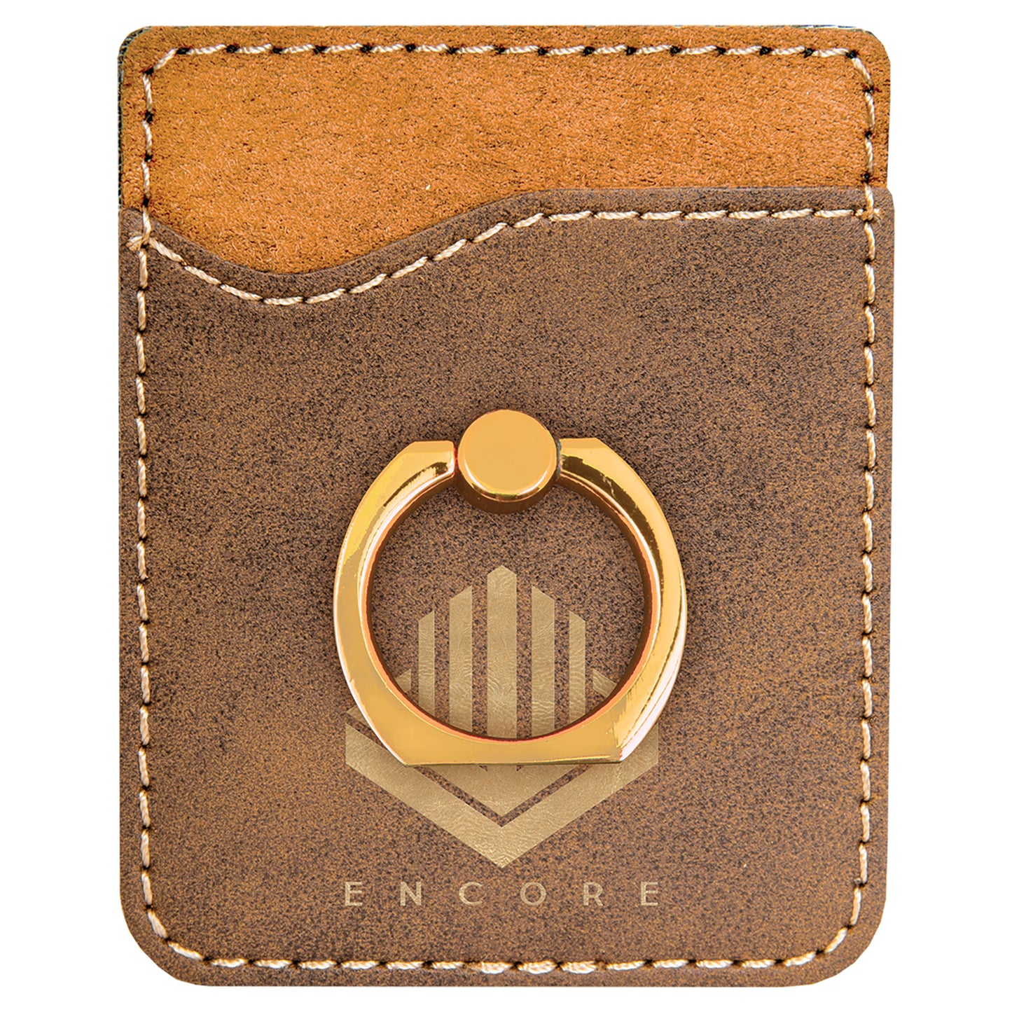  Personalized Laser Engraved Rustic/Gold Leatherette Phone Wallet with Gold Ring