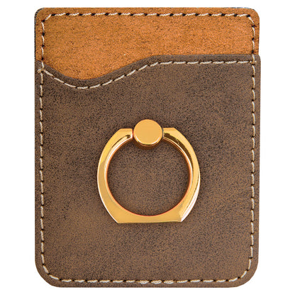 Personalized Laser Engraved Rustic/Gold  Leatherette Phone Wallet with Gold Ring