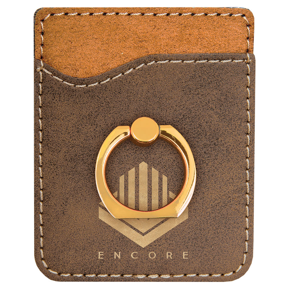 Personalized Laser Engraved Rustic/Gold  Leatherette Phone Wallet with Gold Ring