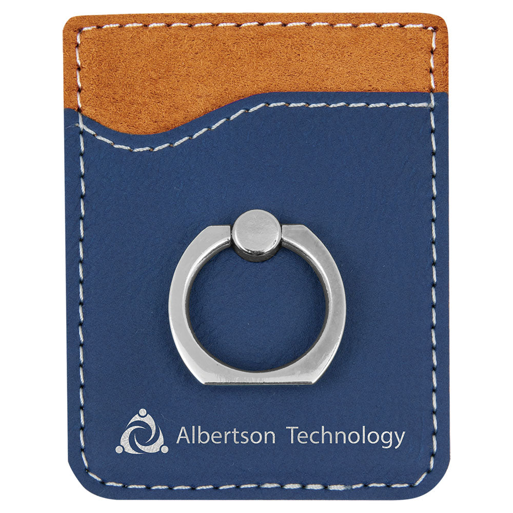 Personalized Laser Engraved Blue/Silver  Leatherette Phone Wallet with Silver Ring