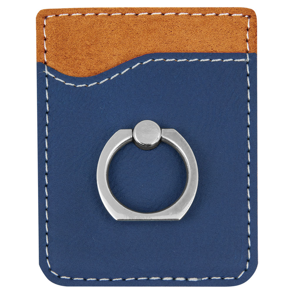 Personalized Laser Engraved Blue/Silver  Leatherette Phone Wallet with Silver Ring