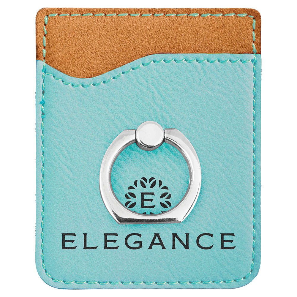 Personalized Laser Engraved Teal  Leatherette Phone Wallet with Silver Ring