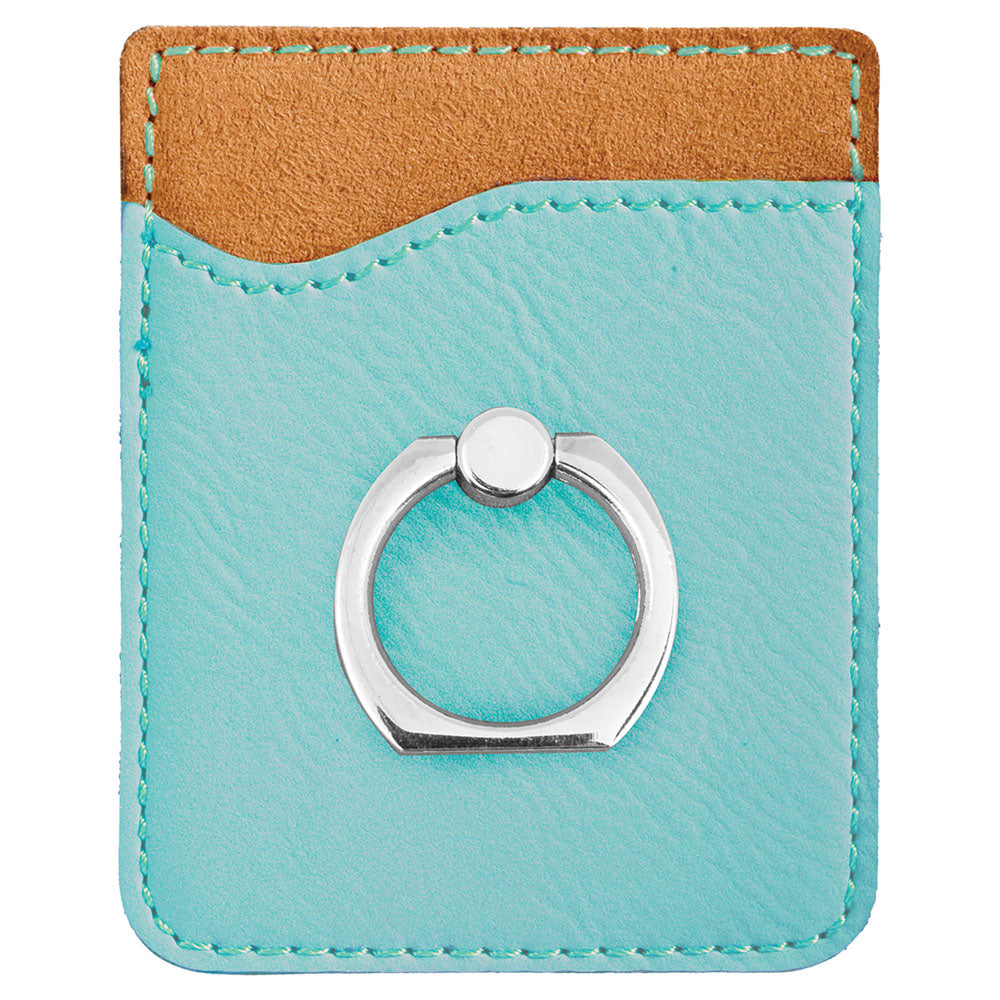 Personalized Laser Engraved Teal  Leatherette Phone Wallet with Silver Ring