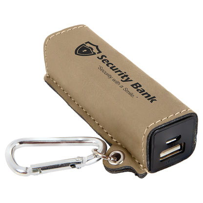  Personalized Laser Engraved Light Brown Leatherette 2200 mAh Power Bank with USB Cord