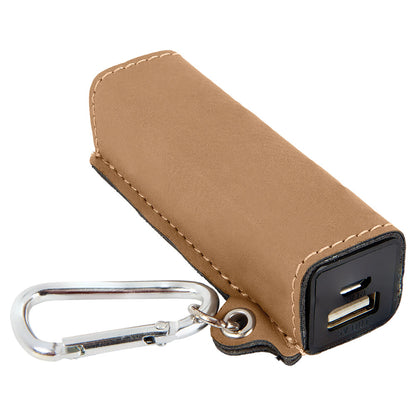 Personalized Laser Engraved Light Brown  Leatherette 2200 mAh Power Bank with USB Cord