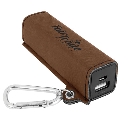  Personalized Laser Engraved Dark Brown Leatherette 2200 mAh Power Bank with USB Cord