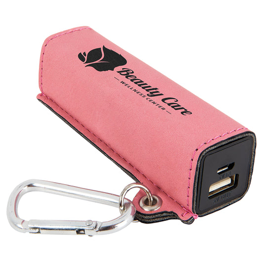  Personalized Laser Engraved Pink Leatherette 2200 mAh Power Bank with USB Cord