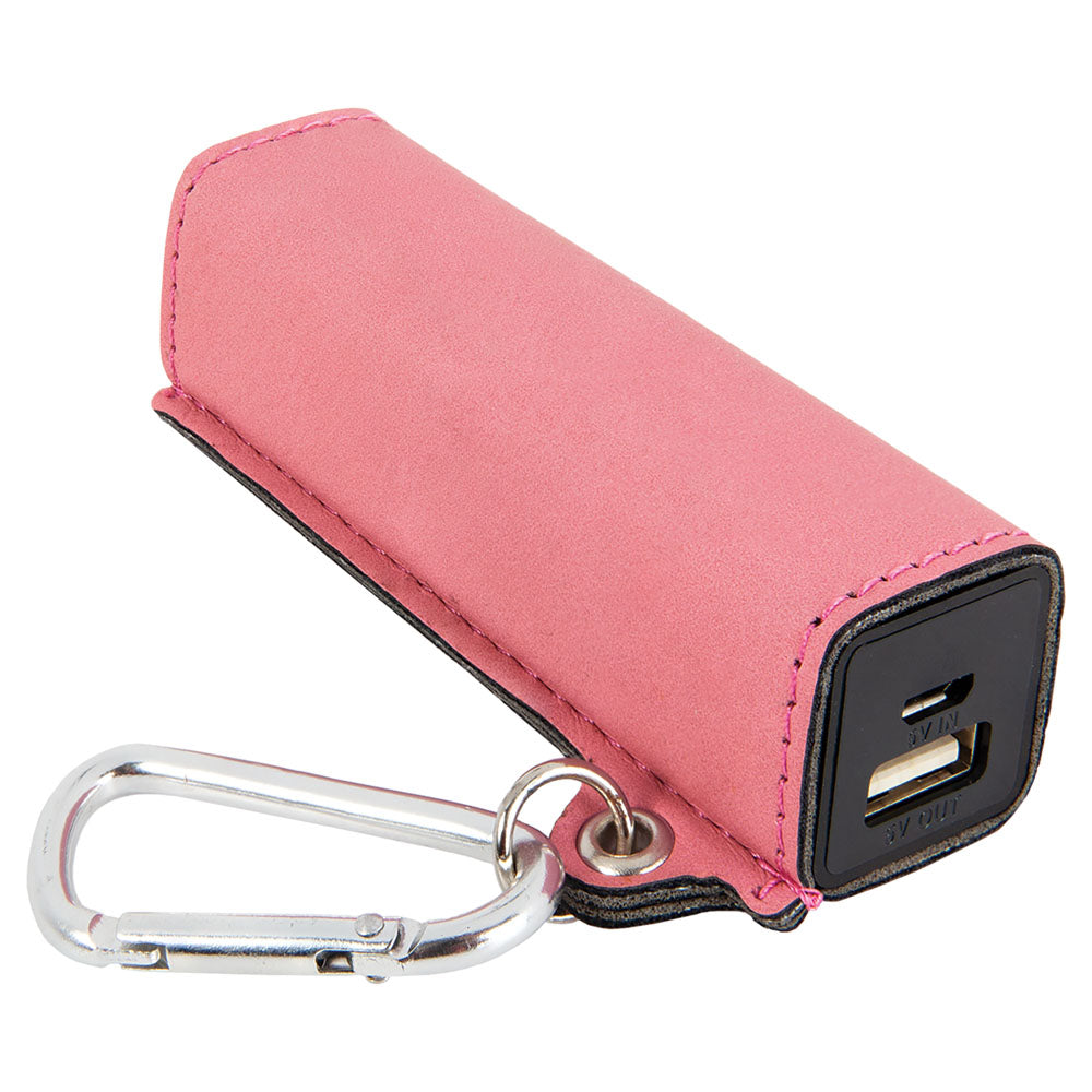 Personalized Laser Engraved Pink  Leatherette 2200 mAh Power Bank with USB Cord