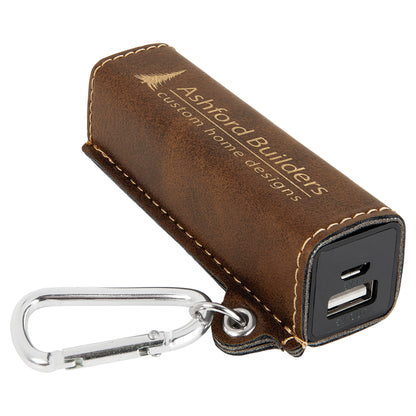  Personalized Laser Engraved Rustic/Gold Leatherette 2200 mAh Power Bank with USB Cord