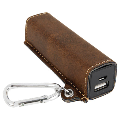 Personalized Laser Engraved Rustic/Gold Leatherette 2200 mAh Power Bank with USB Cord