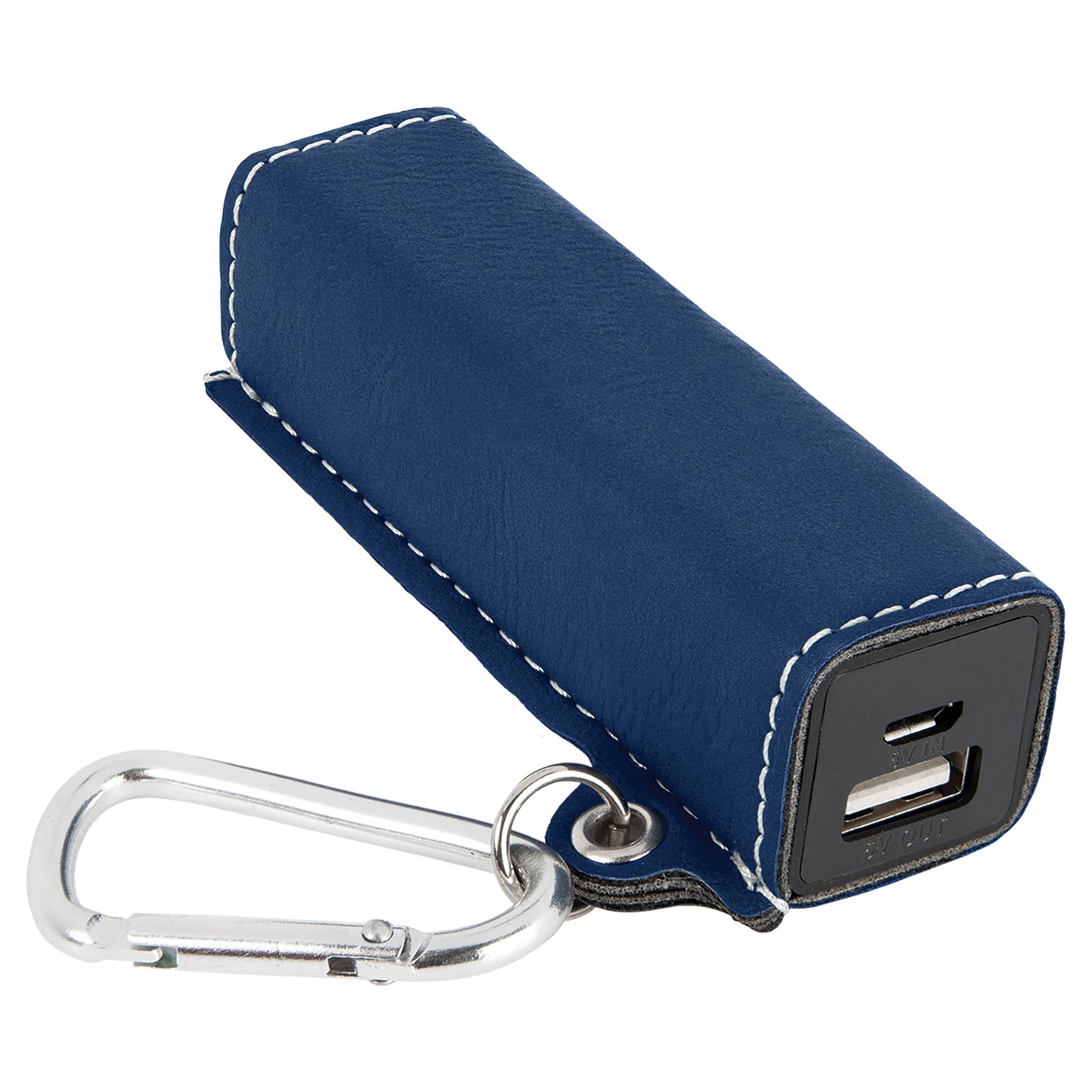 Personalized Laser Engraved Blue/Silver Leatherette 2200 mAh Power Bank with USB Cord