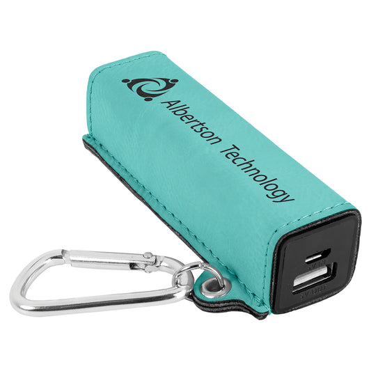  Personalized Laser Engraved Teal Leatherette 2200 mAh Power Bank with USB Cord