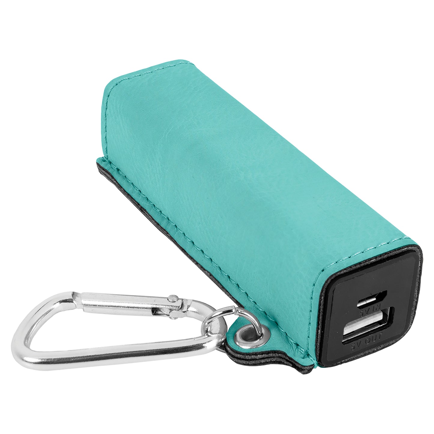 Personalized Laser Engraved Teal Leatherette 2200 mAh Power Bank with USB Cord