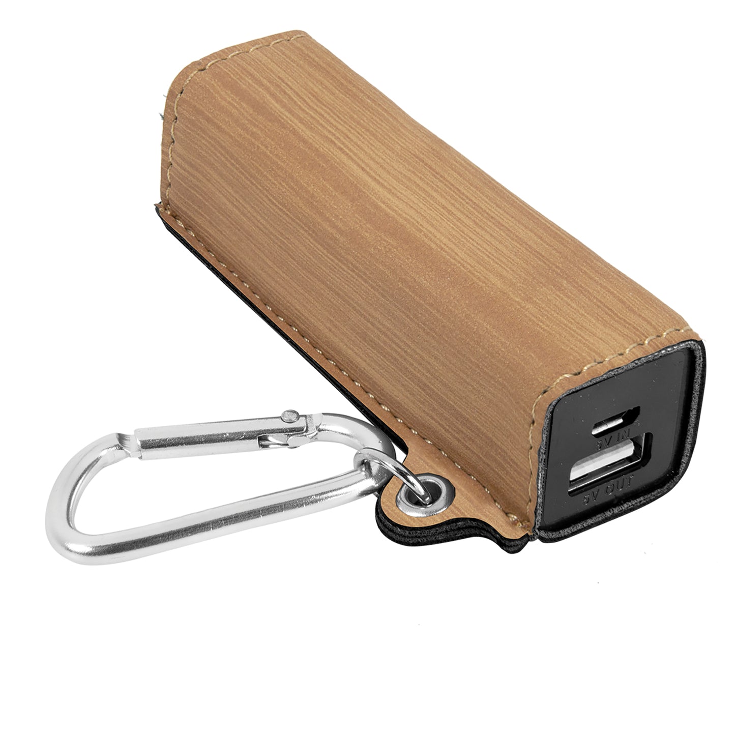 Personalized Laser Engraved Bamboo Leatherette 2200 mAh Power Bank with USB Cord